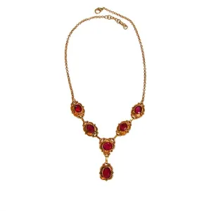 Ruby Lavalier Necklace set in Gold Tone, Vintage India