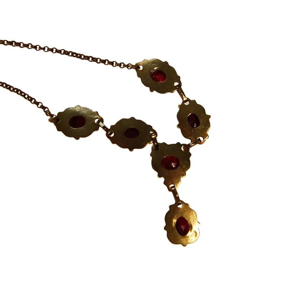 Ruby Lavalier Necklace set in Gold Tone, Vintage India