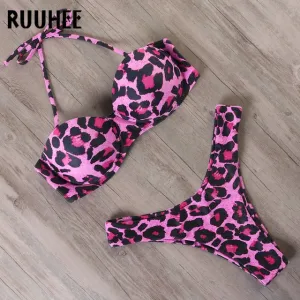 RUUHEE Bikini Swimwear Women Swimsuit 2021 Leopard Brazilian Bikini Set Push Up Bathing Suit Female Summer Beach Wear Biquini