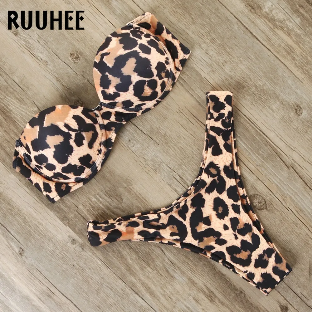 RUUHEE Bikini Swimwear Women Swimsuit 2021 Leopard Brazilian Bikini Set Push Up Bathing Suit Female Summer Beach Wear Biquini