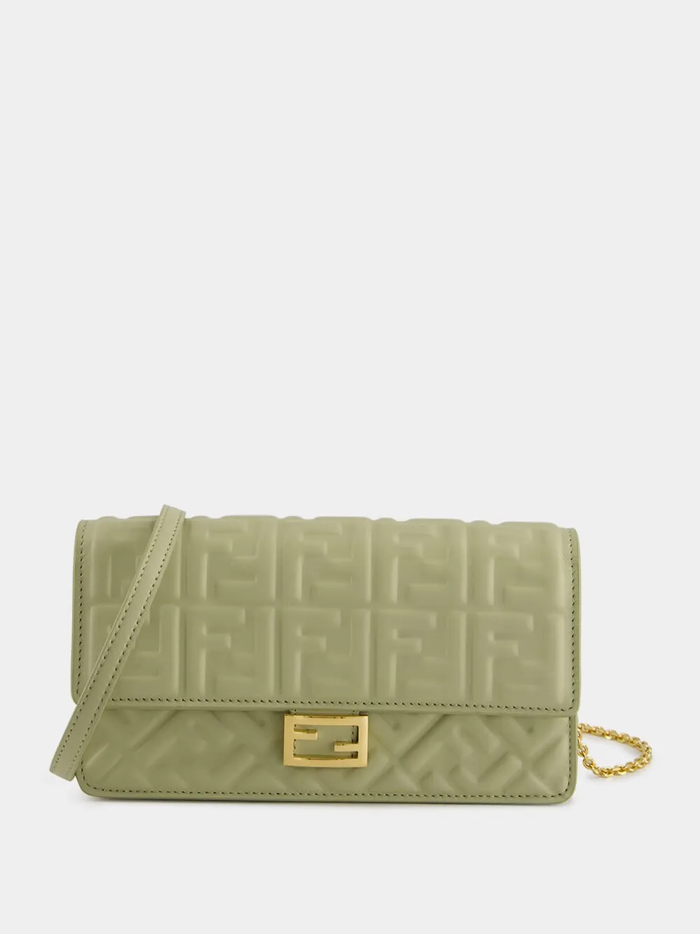 Sage Green Nappa Leather with FF Motif Baguette