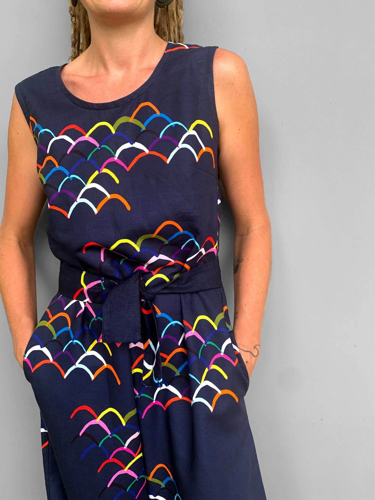 (SAMPLES) Doops Love 100% linen cotton jumpsuit (navy) with tie