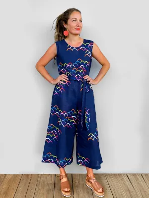 (SAMPLES) Doops Love 100% linen cotton jumpsuit (navy) with tie