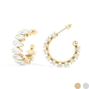 Sasha 18K Gold PVD and Stainless Steel PVD Marquis Rhinestone Hoop Earrings