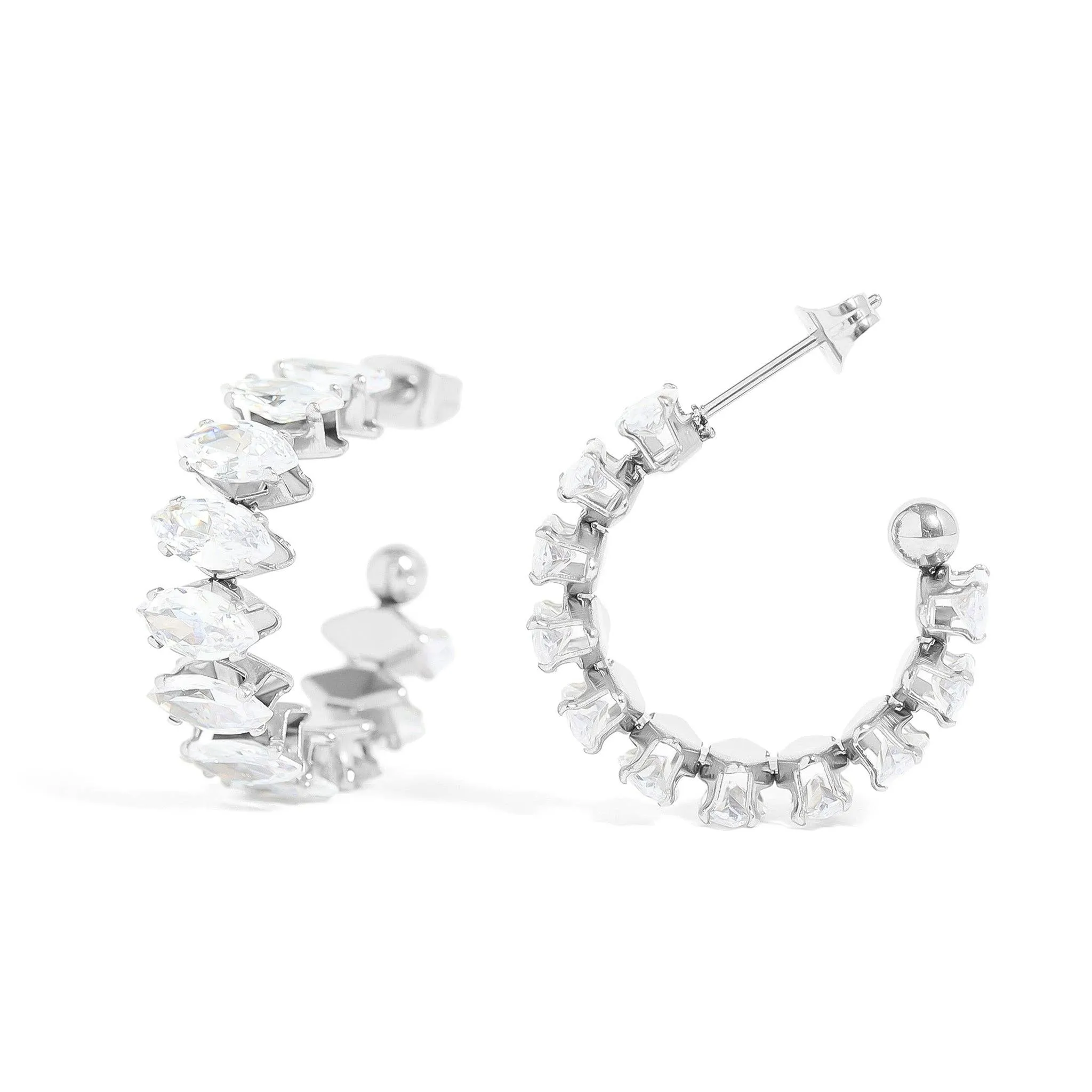 Sasha 18K Gold PVD and Stainless Steel PVD Marquis Rhinestone Hoop Earrings