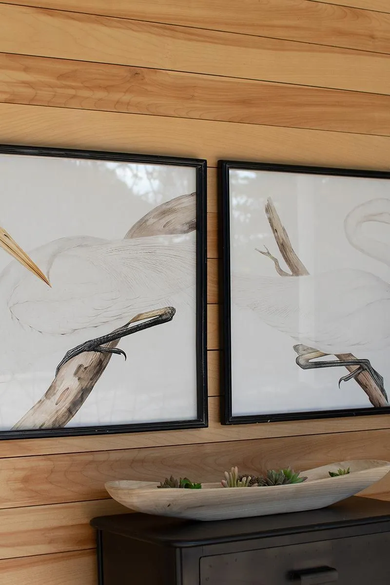 Set of 2 Framed Heron Prints Under Glass