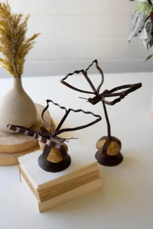 Set of 2 Sister Clara's Butterflies on Caged Rock Bases