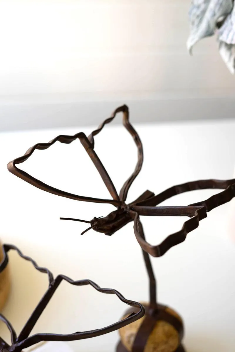 Set of 2 Sister Clara's Butterflies on Caged Rock Bases