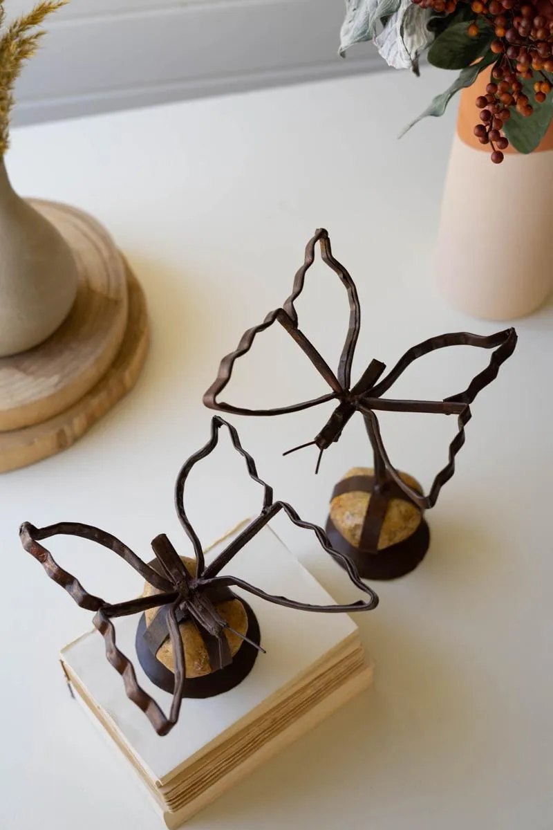 Set of 2 Sister Clara's Butterflies on Caged Rock Bases