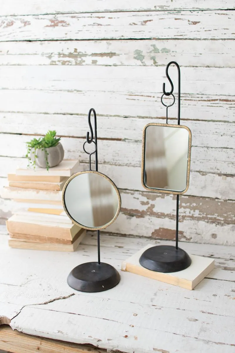 Set of 2 Tabletop Metal Mirrors
