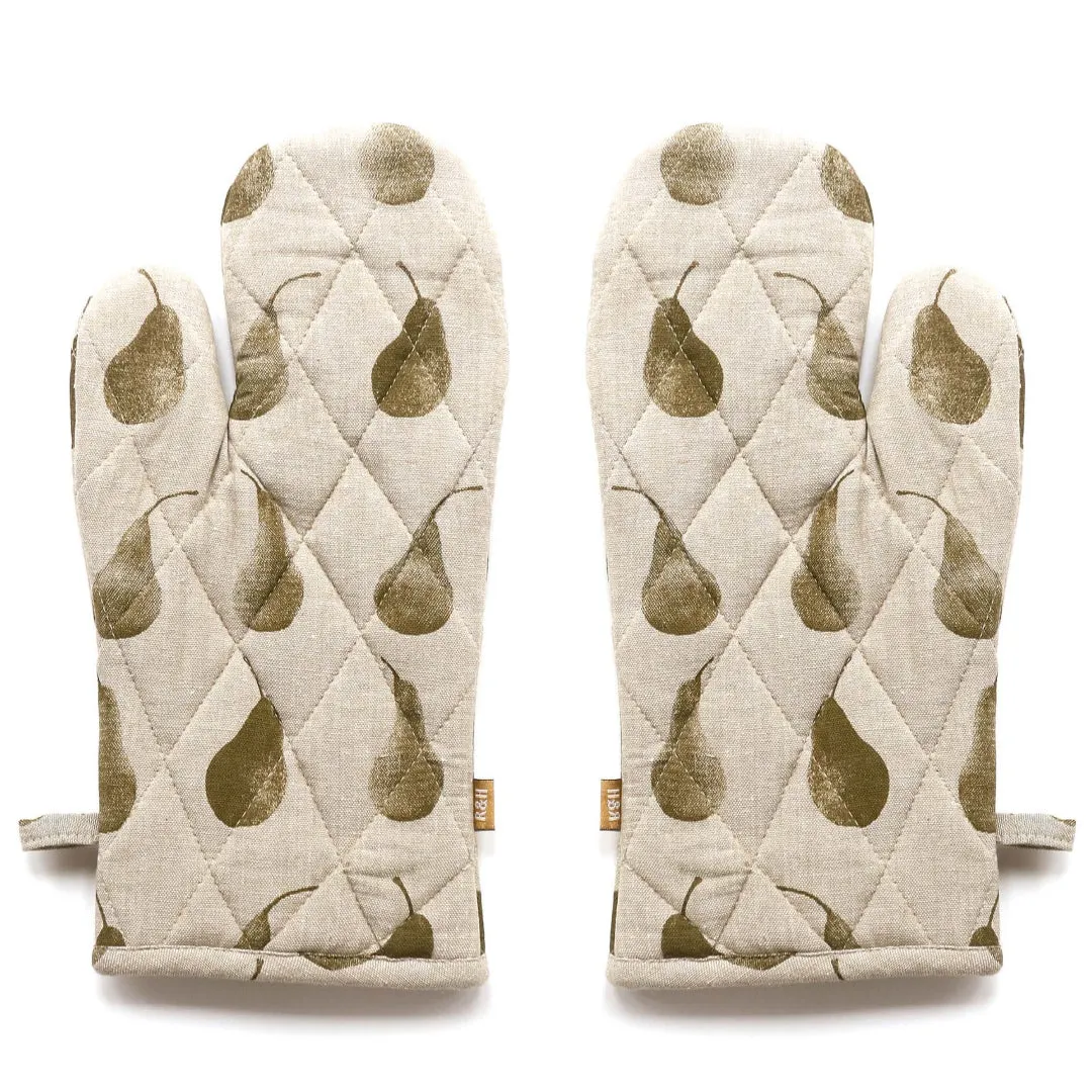 Set of Two Olive Green Tea Towels with Matching Oven Gloves