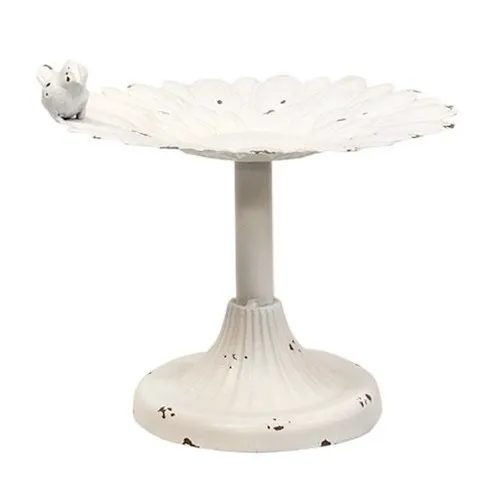Shabby white distressed ornate mini bird bath