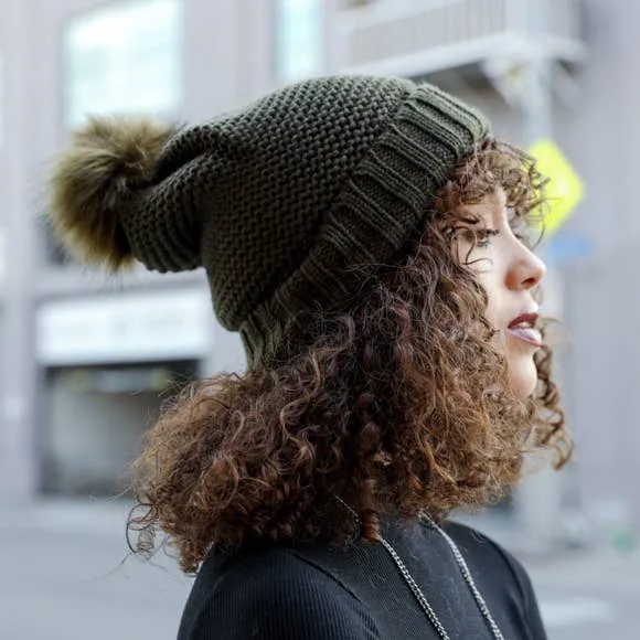 Sherpa Lining Pom Beanie-Green