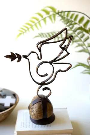 Sister Clara's Metal Peace Dove on Caged Rock Base (Pack of 2)
