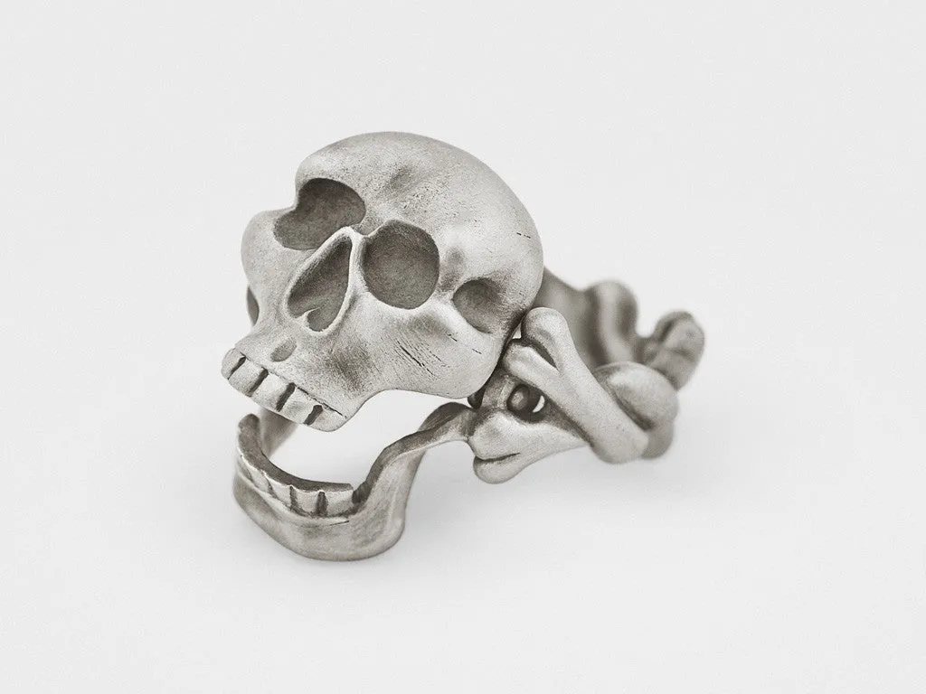 Skull and Crossbones Ring with Hinged Jaw