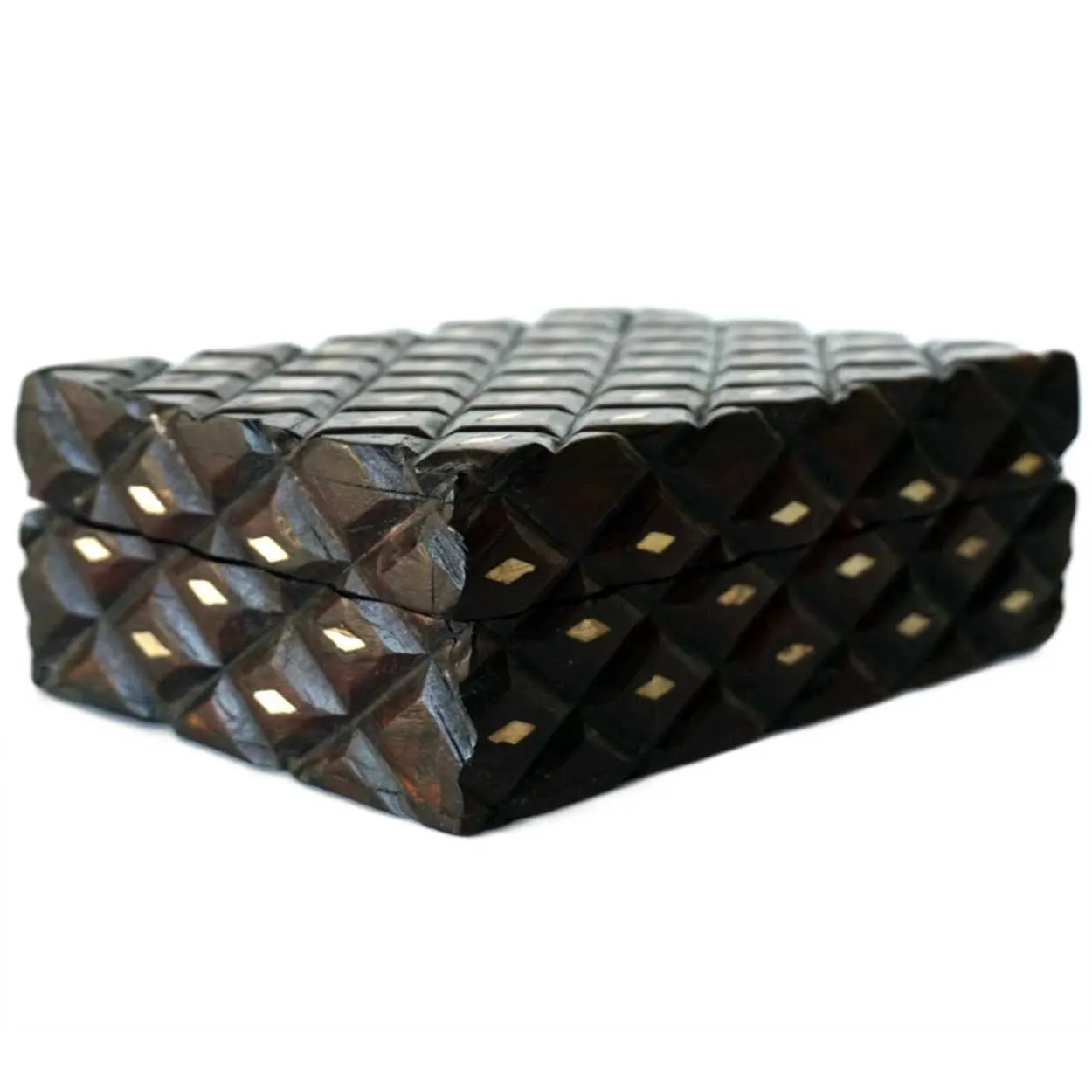 Small Anglo Indian Victorian Bone Inlaid Quilted Pattern Dresser Box