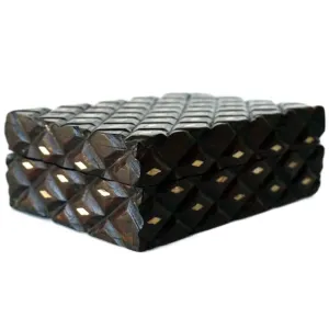Small Anglo Indian Victorian Bone Inlaid Quilted Pattern Dresser Box