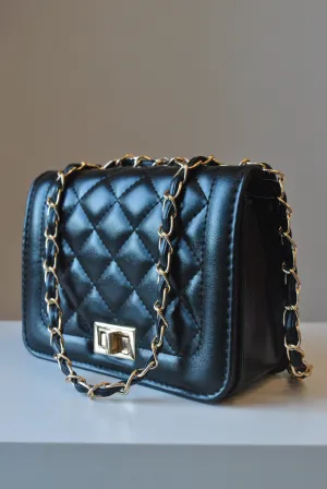 SMALL BLACK GUILTED CROSSBODY BAG