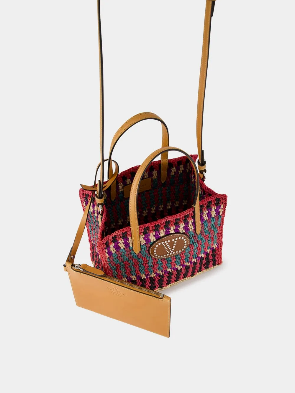 Small Crochet Raffia Tote Bag with VLogo