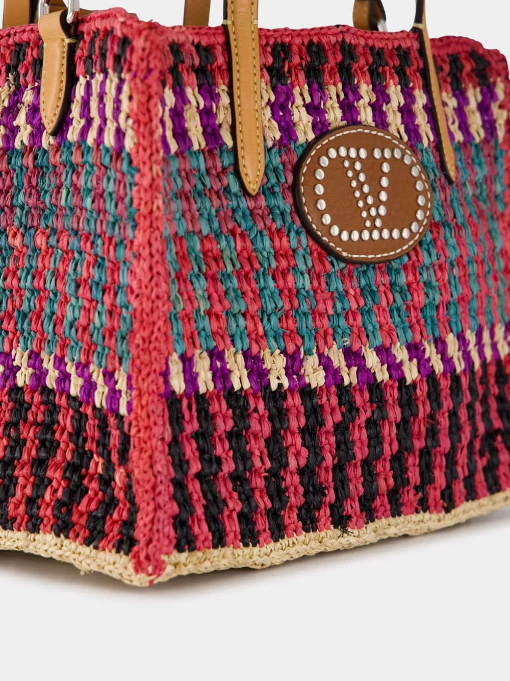 Small Crochet Raffia Tote Bag with VLogo