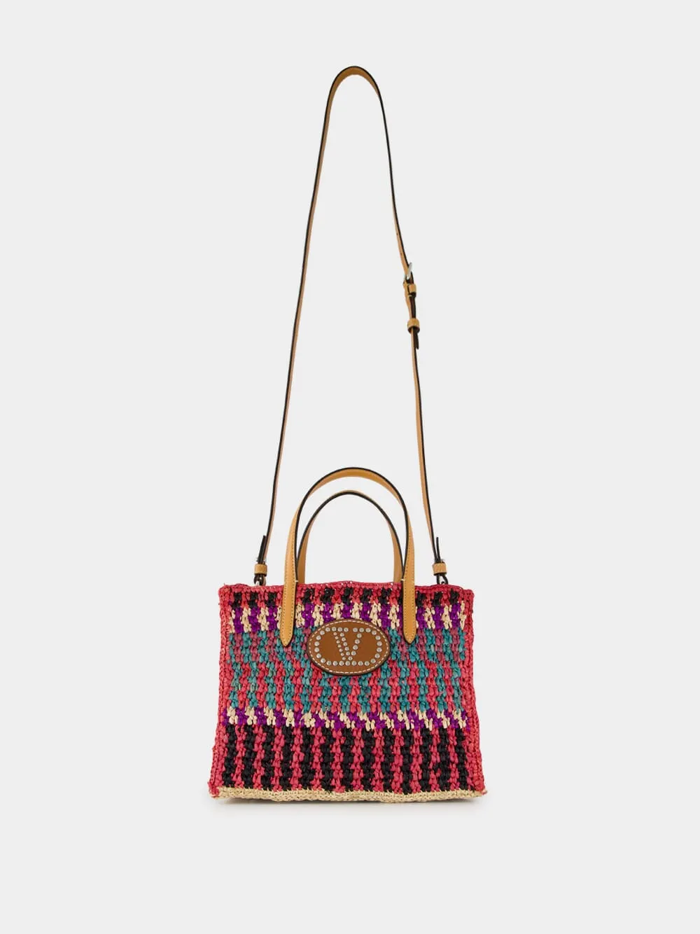 Small Crochet Raffia Tote Bag with VLogo
