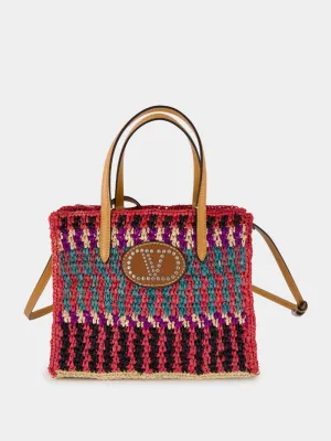 Small Crochet Raffia Tote Bag with VLogo