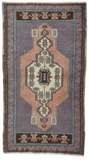 Small Turkish Rug 3 ft 5 in x 1 ft 8in, Distressed Faded Vintage Oushak Mat