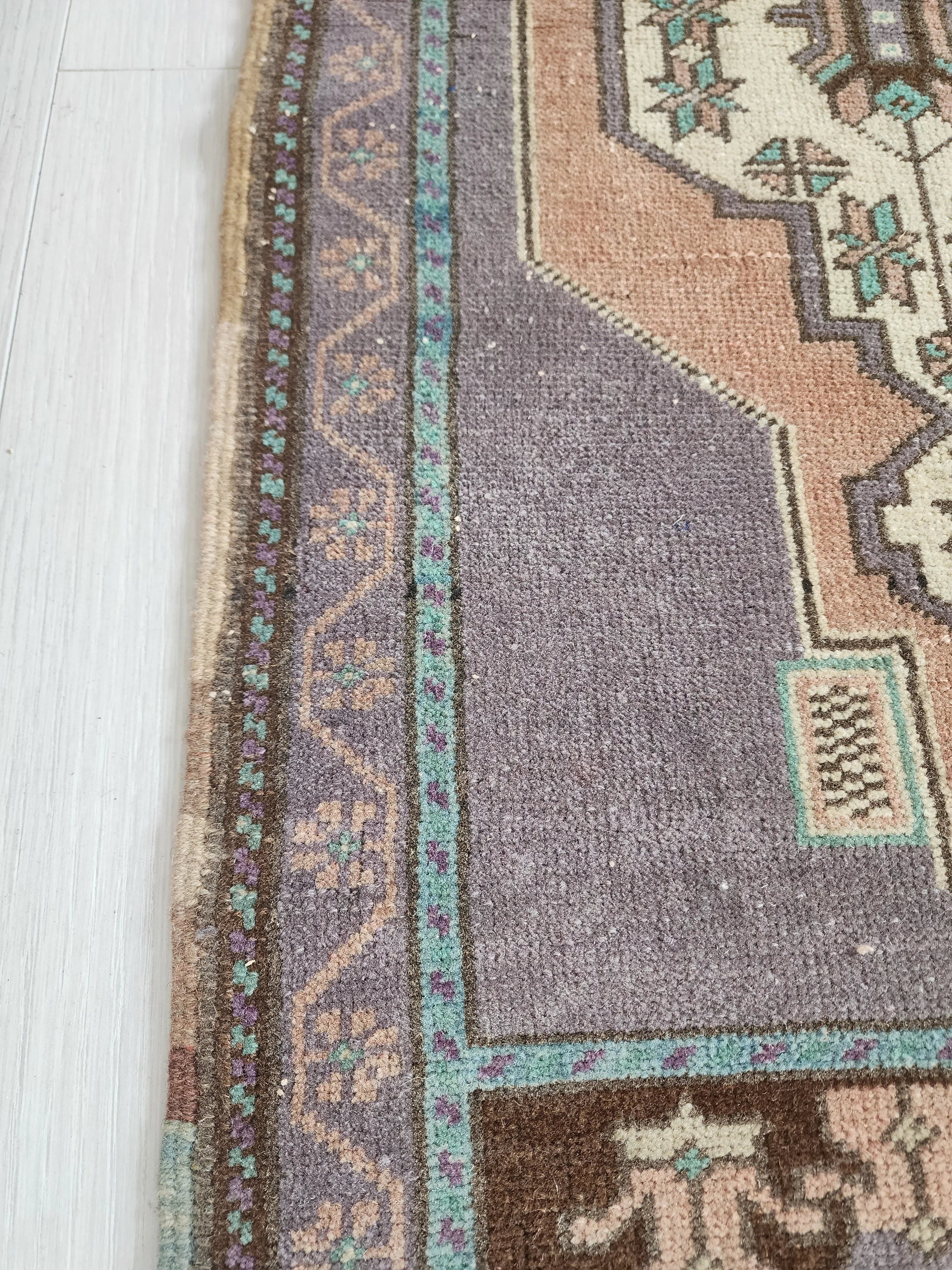 Small Turkish Rug 3 ft 5 in x 1 ft 8in, Distressed Faded Vintage Oushak Mat