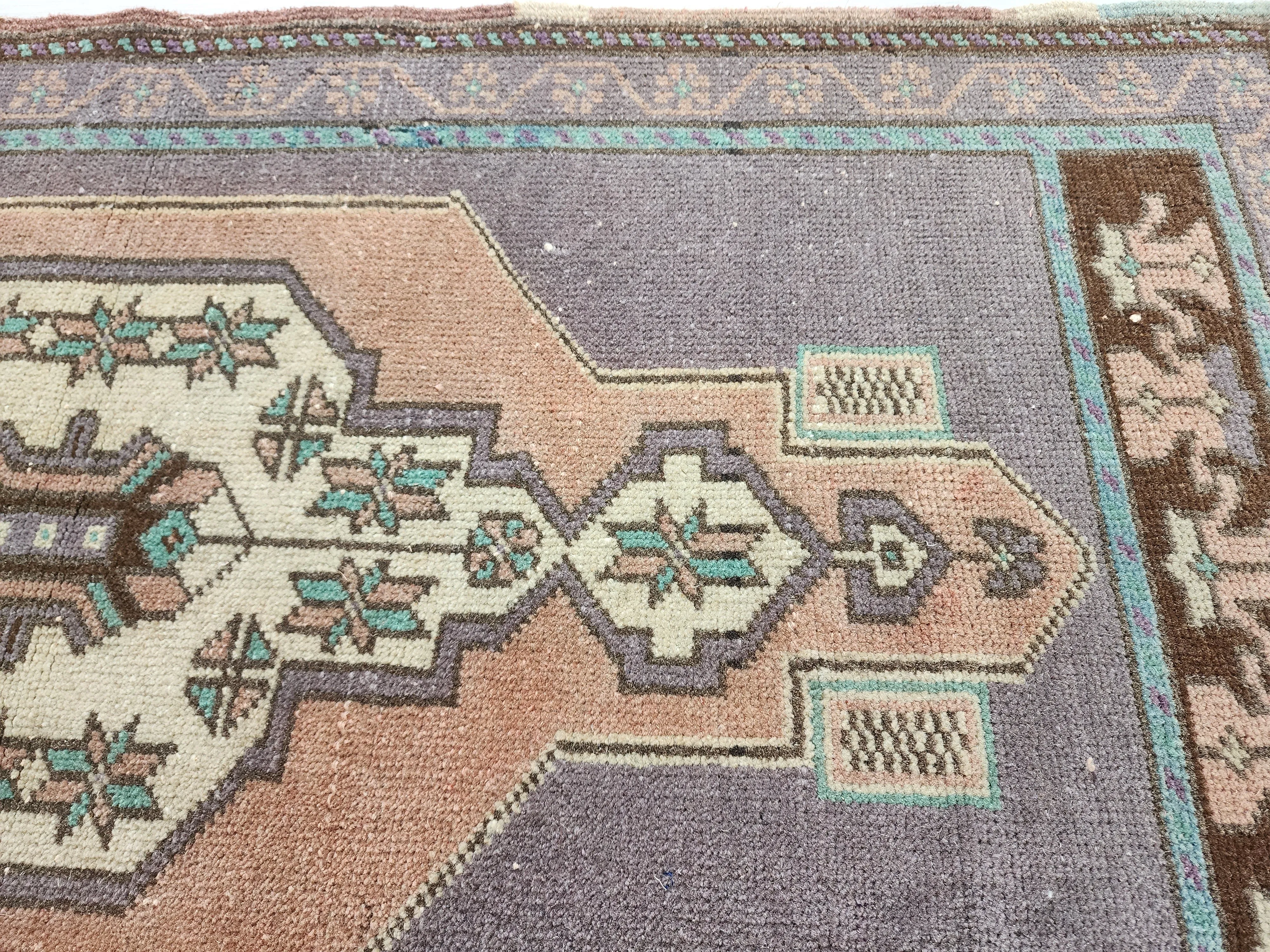 Small Turkish Rug 3 ft 5 in x 1 ft 8in, Distressed Faded Vintage Oushak Mat