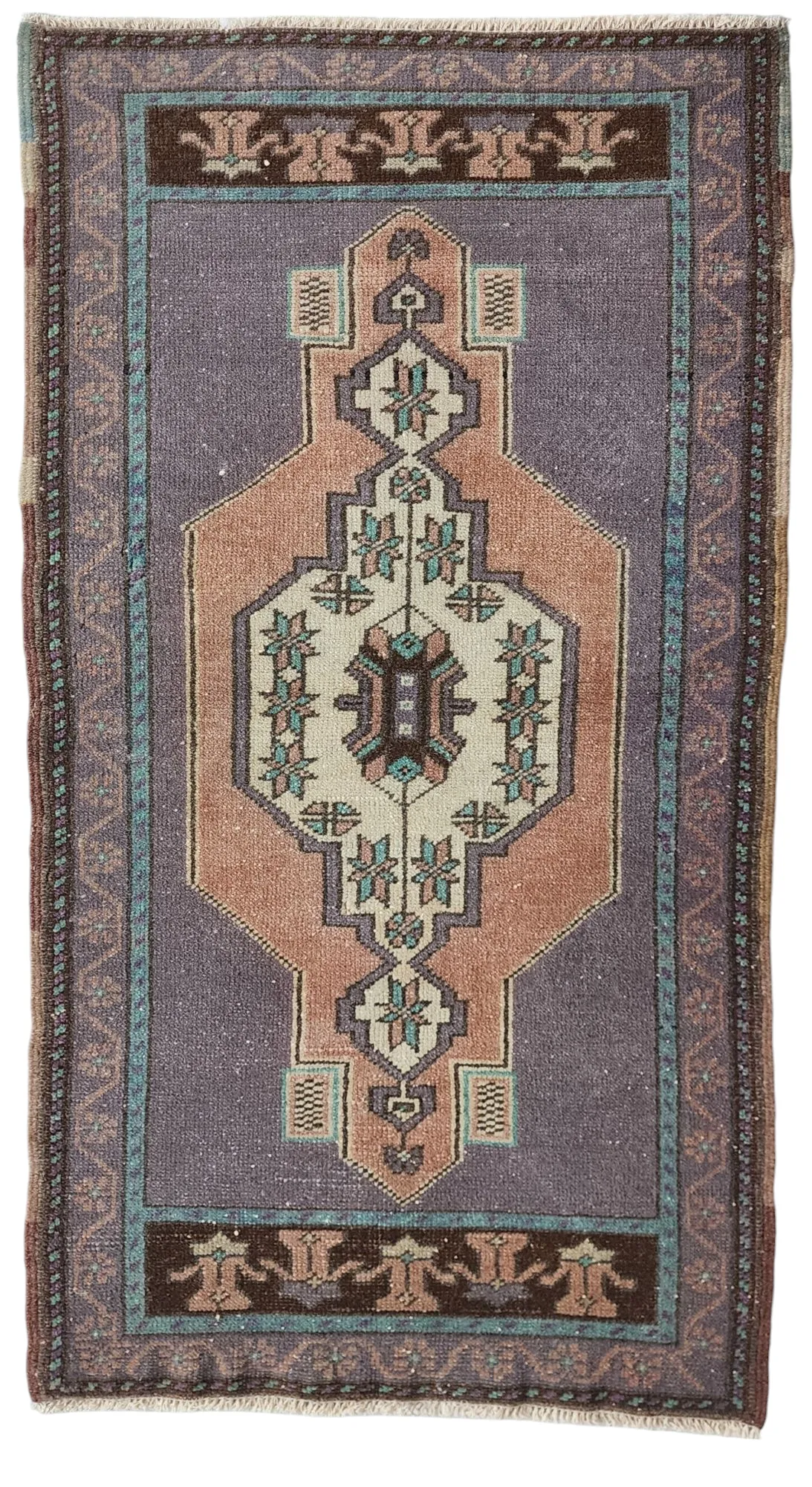 Small Turkish Rug 3 ft 5 in x 1 ft 8in, Distressed Faded Vintage Oushak Mat