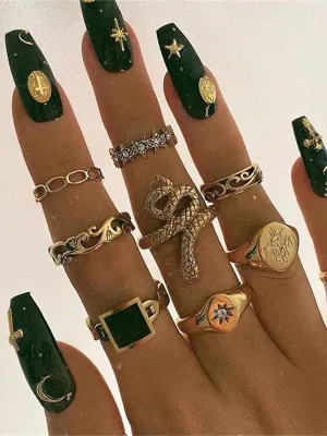 Snake Geometric Decor Ring Set