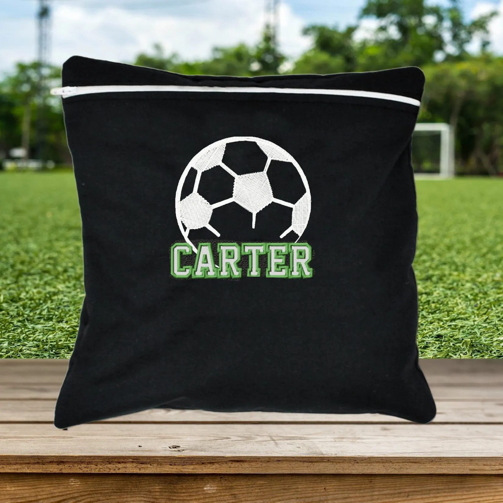 Soccer ball on Black Personalized Reusable Food Bag