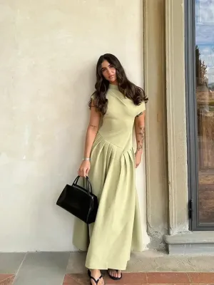 Solid Diagonal Collar Patchwork Maxi Dress