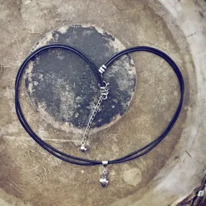 sterling silver puffy heart charm leather choker necklace // wrap bracelet