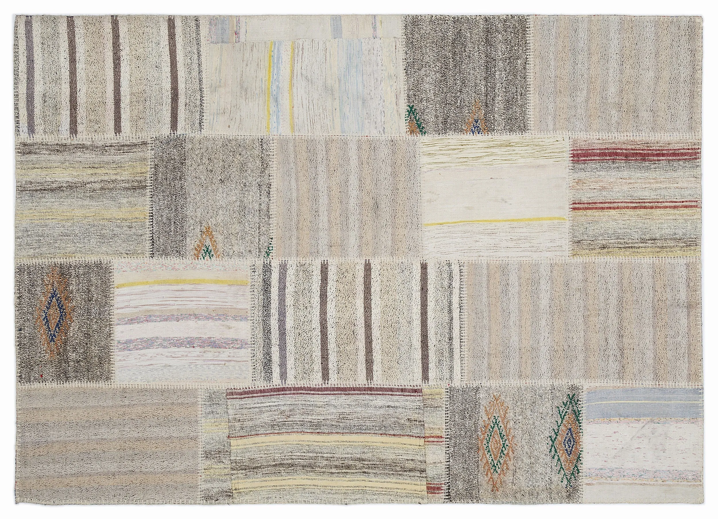 Stipred Over Dyed Rug | Patchwork Rug | Turkish Rug | Hand Weaving Rug  | Bedroom Rug | Wool Rug | Vintage Rug | Overdyed Rug | Striped Rug | Naturel Rug | Beige Rug | Boho Rug | 5'3'' x 7'7'' ft 160 x 230 cm
