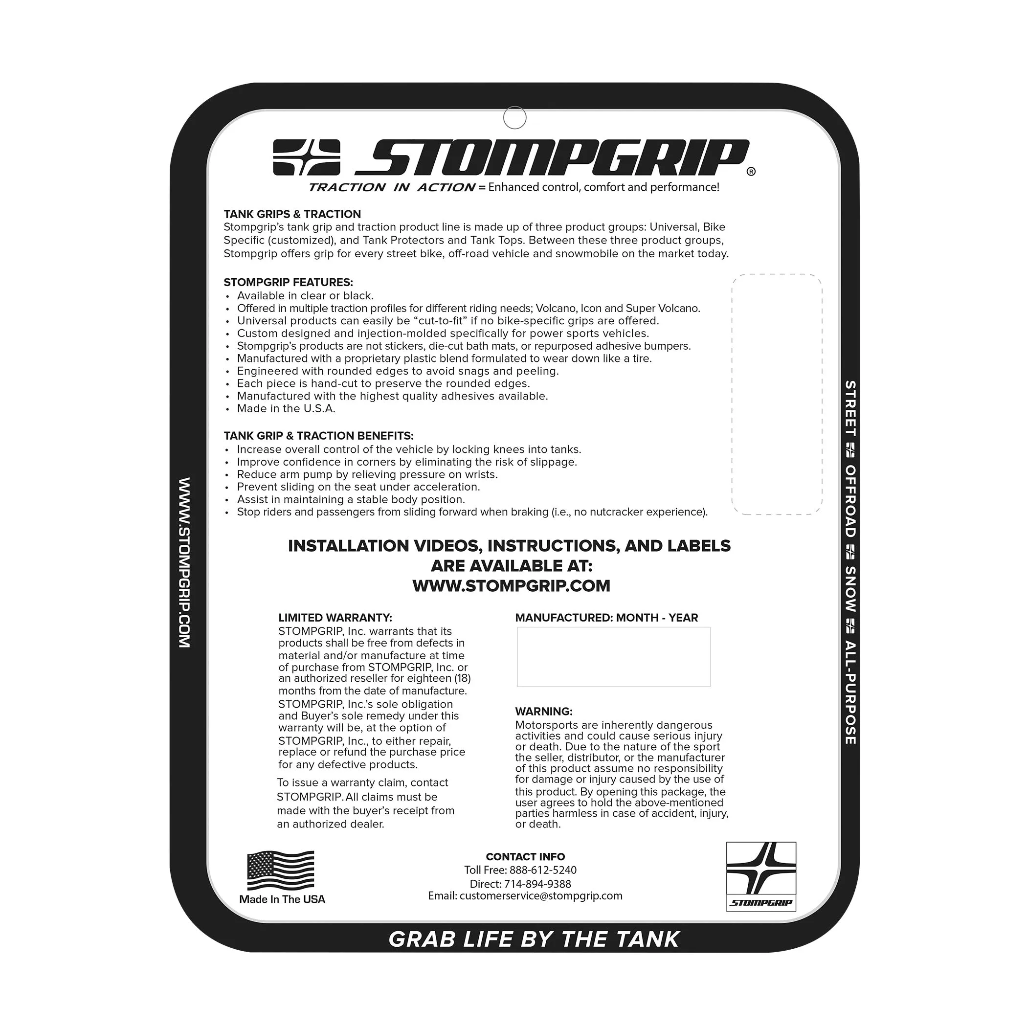 Stompgrip - Universal Street Bike: Small Sport Bike Tank Grips (0002)
