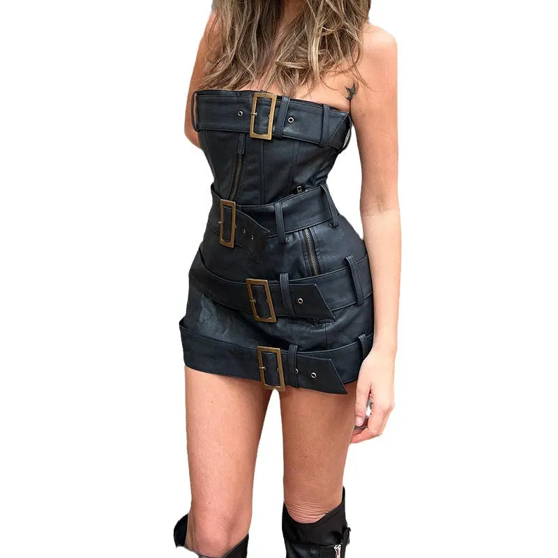 Street Leather Punk Style IrregularTwo-piece Set