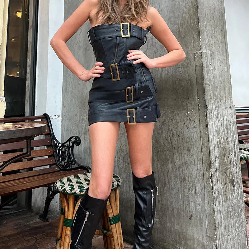 Street Leather Punk Style IrregularTwo-piece Set