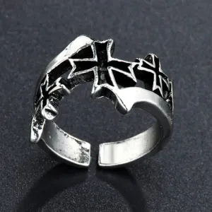 Street Punk Metal Ring with Black Cross