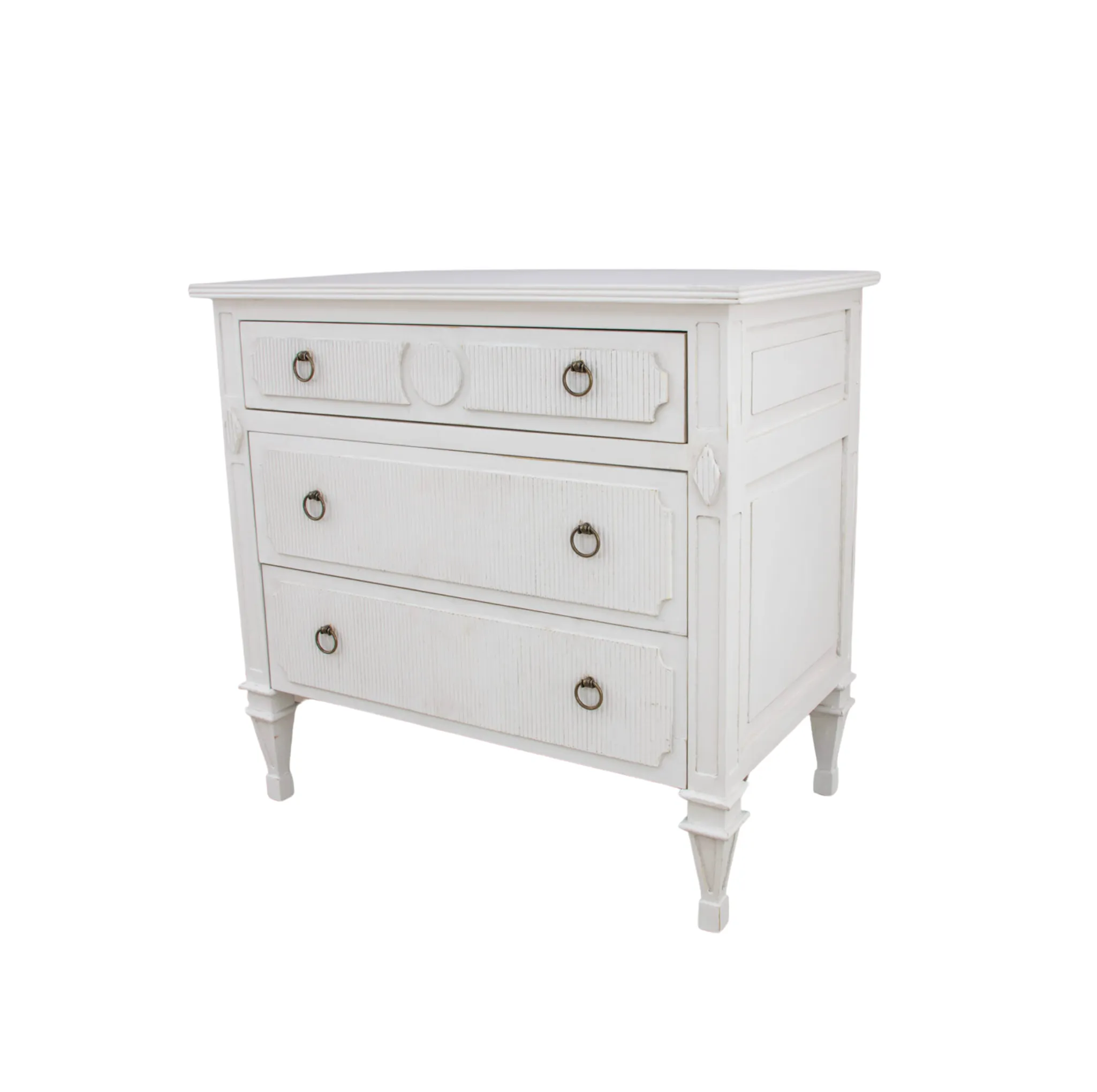 Stripe Inlayed White Wood Nightstand