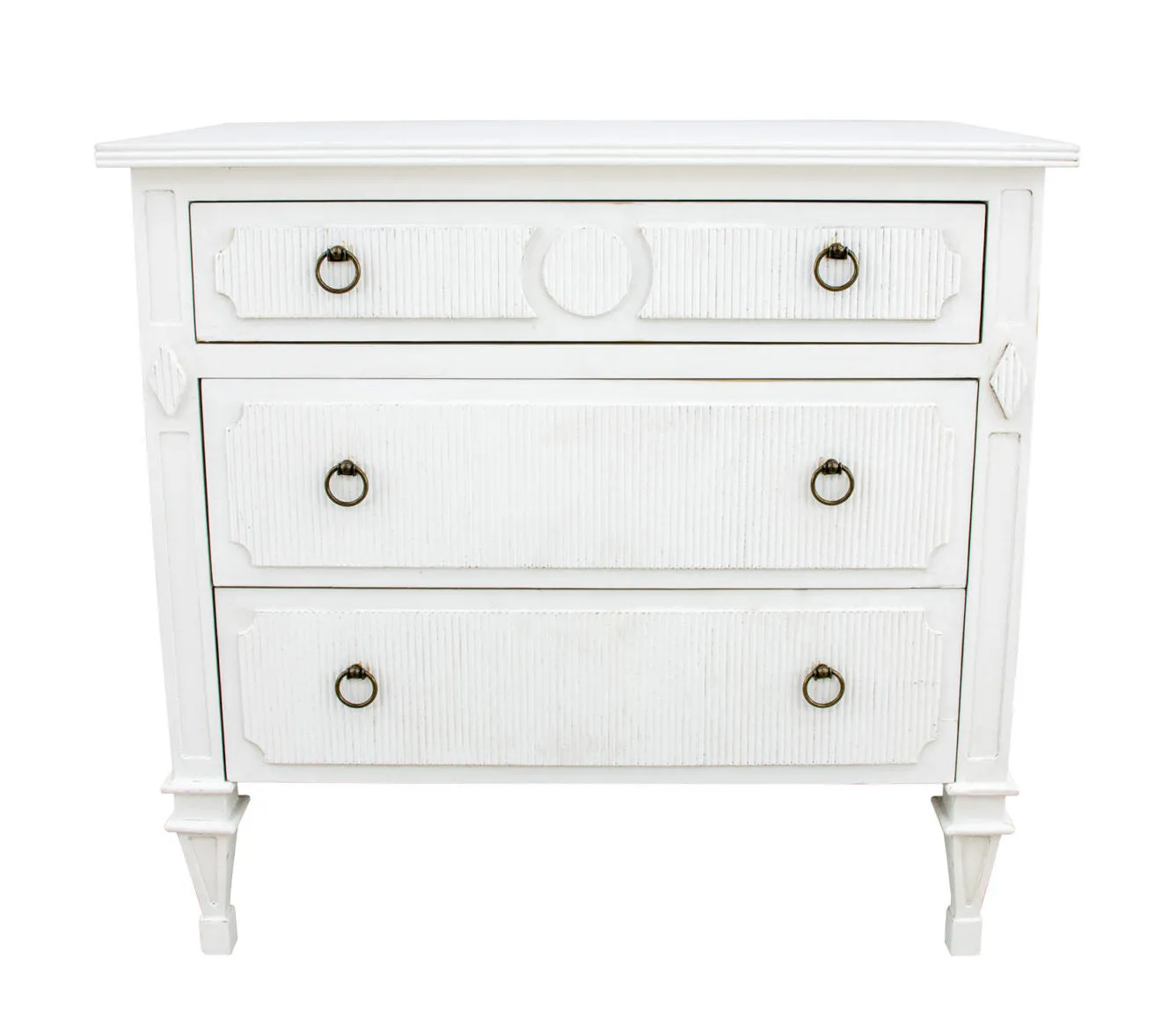 Stripe Inlayed White Wood Nightstand