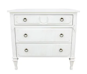 Stripe Inlayed White Wood Nightstand