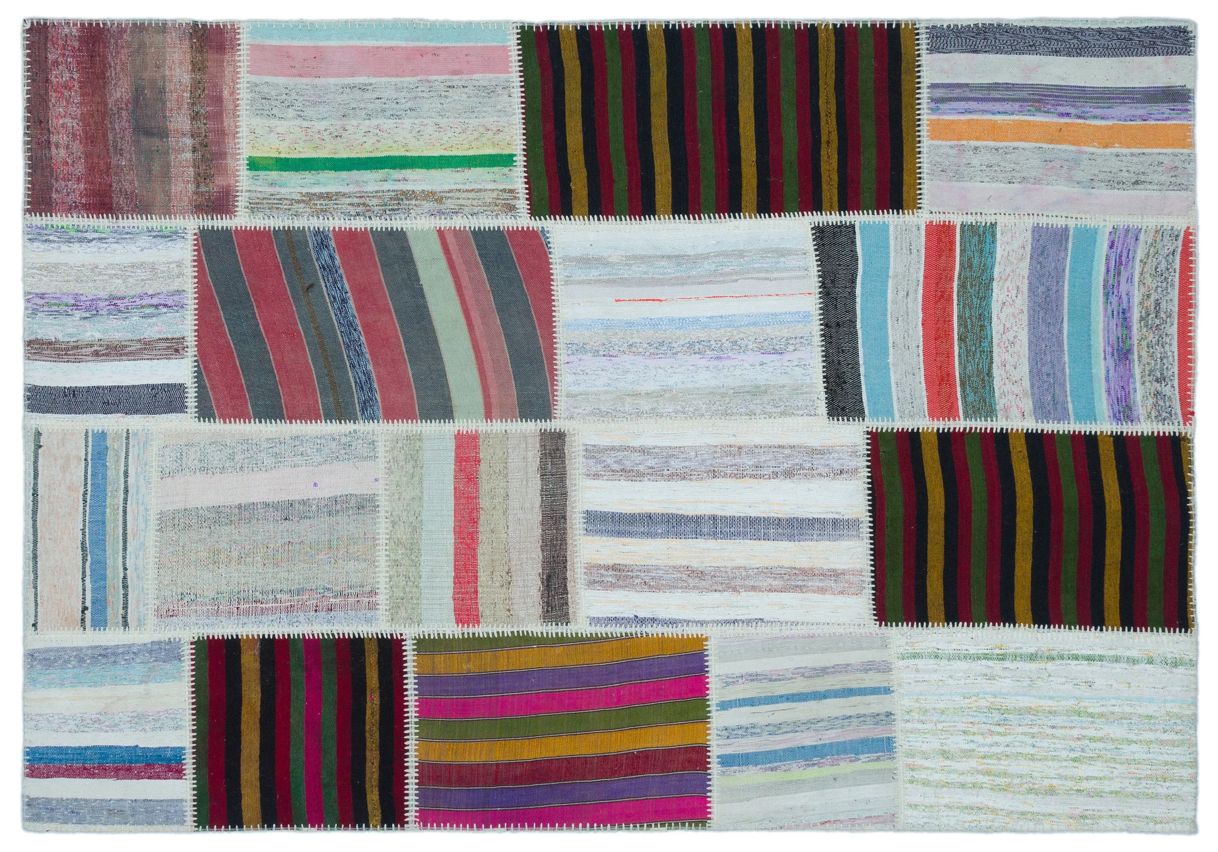 Striped Over Dyed Kilim Patchwork Unique Rug 5'3'' x 7'7'' ft 160 x 230 cm