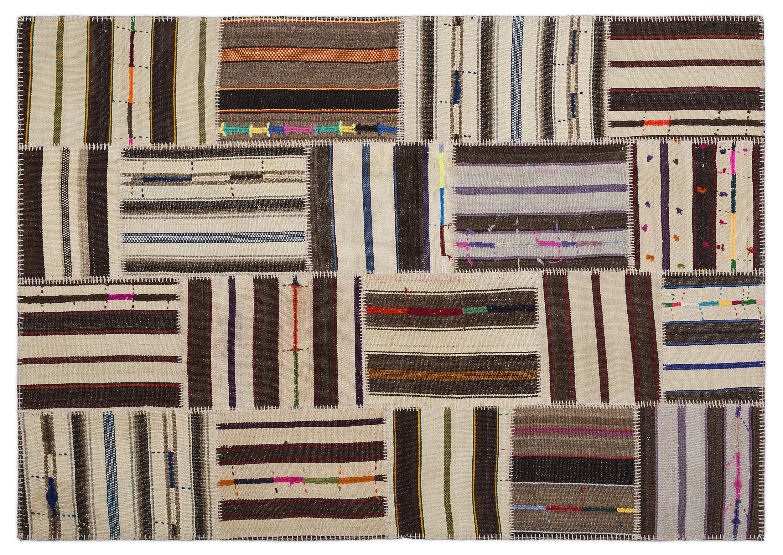 Striped Over Dyed Kilim Patchwork Unique Rug 5'3'' x 7'7'' ft 160 x 230 cm