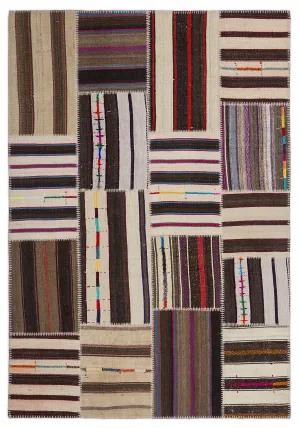 Striped Over Dyed Kilim Patchwork Unique Rug 5'3'' x 7'7'' ft 160 x 230 cm