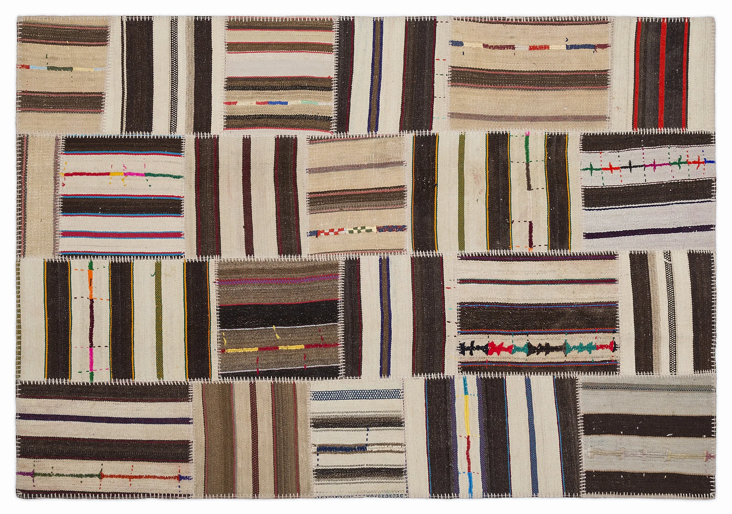Striped Over Dyed Kilim Patchwork Unique Rug 5'3'' x 7'7'' ft 160 x 230 cm