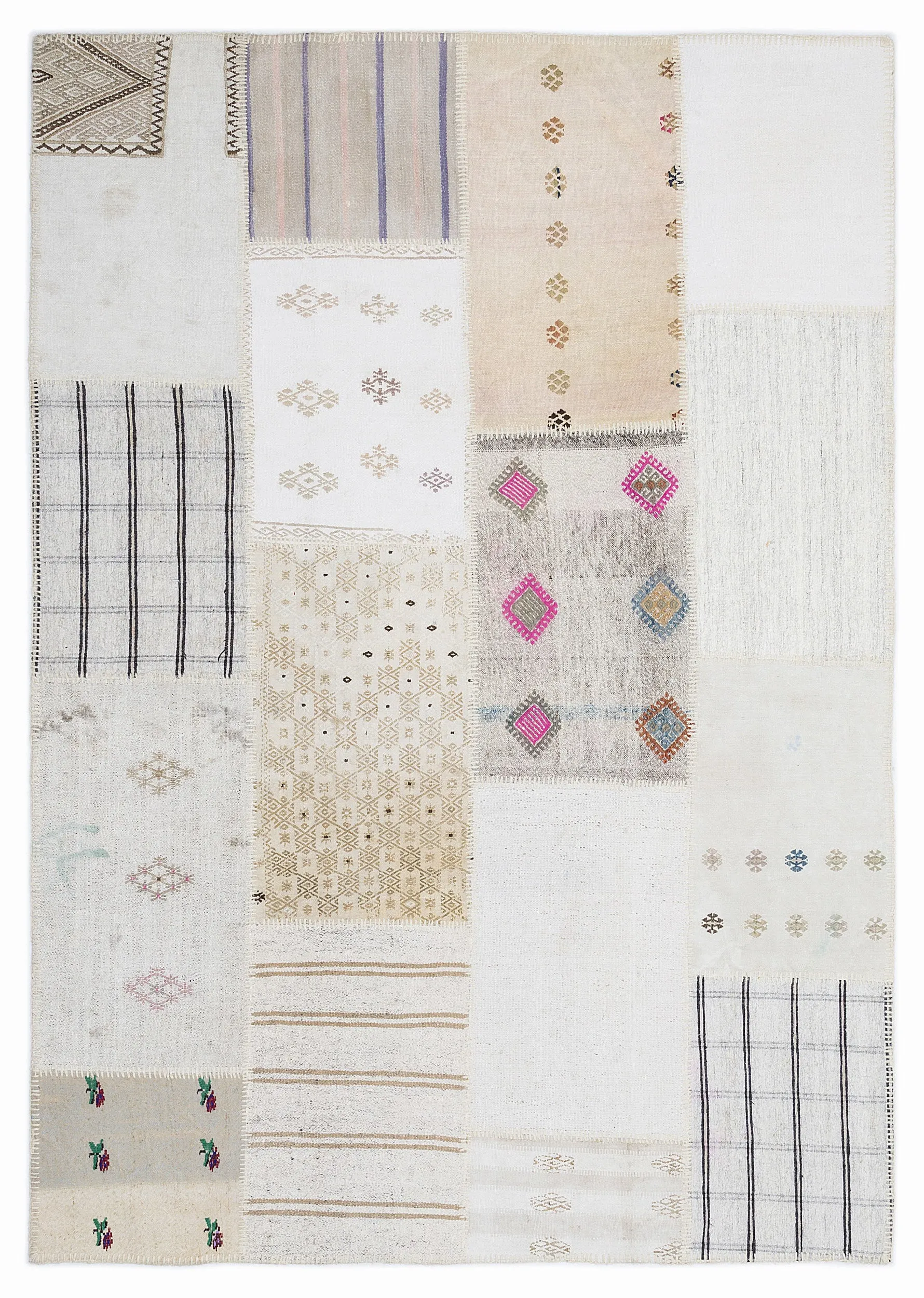Striped Over Dyed Kilim Patchwork Unique Rug 5'3'' x 7'7'' ft 160 x 230 cm