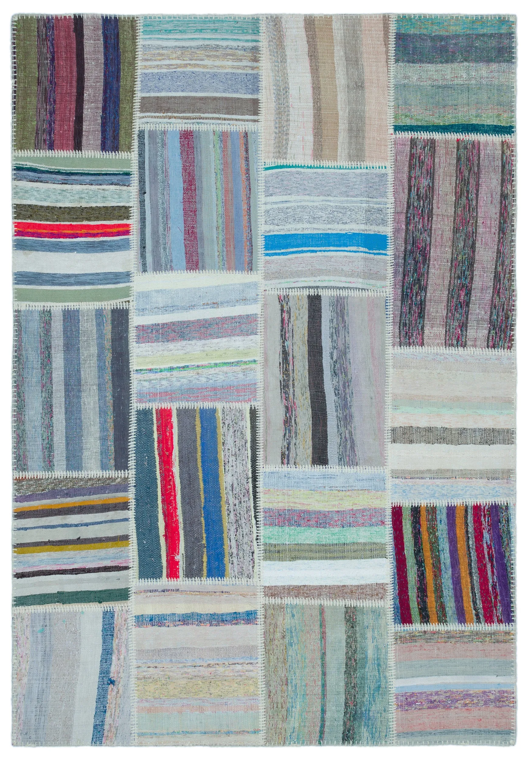 Striped Over Dyed Kilim Patchwork Unique Rug 5'3'' x 7'7'' ft 160 x 230 cm