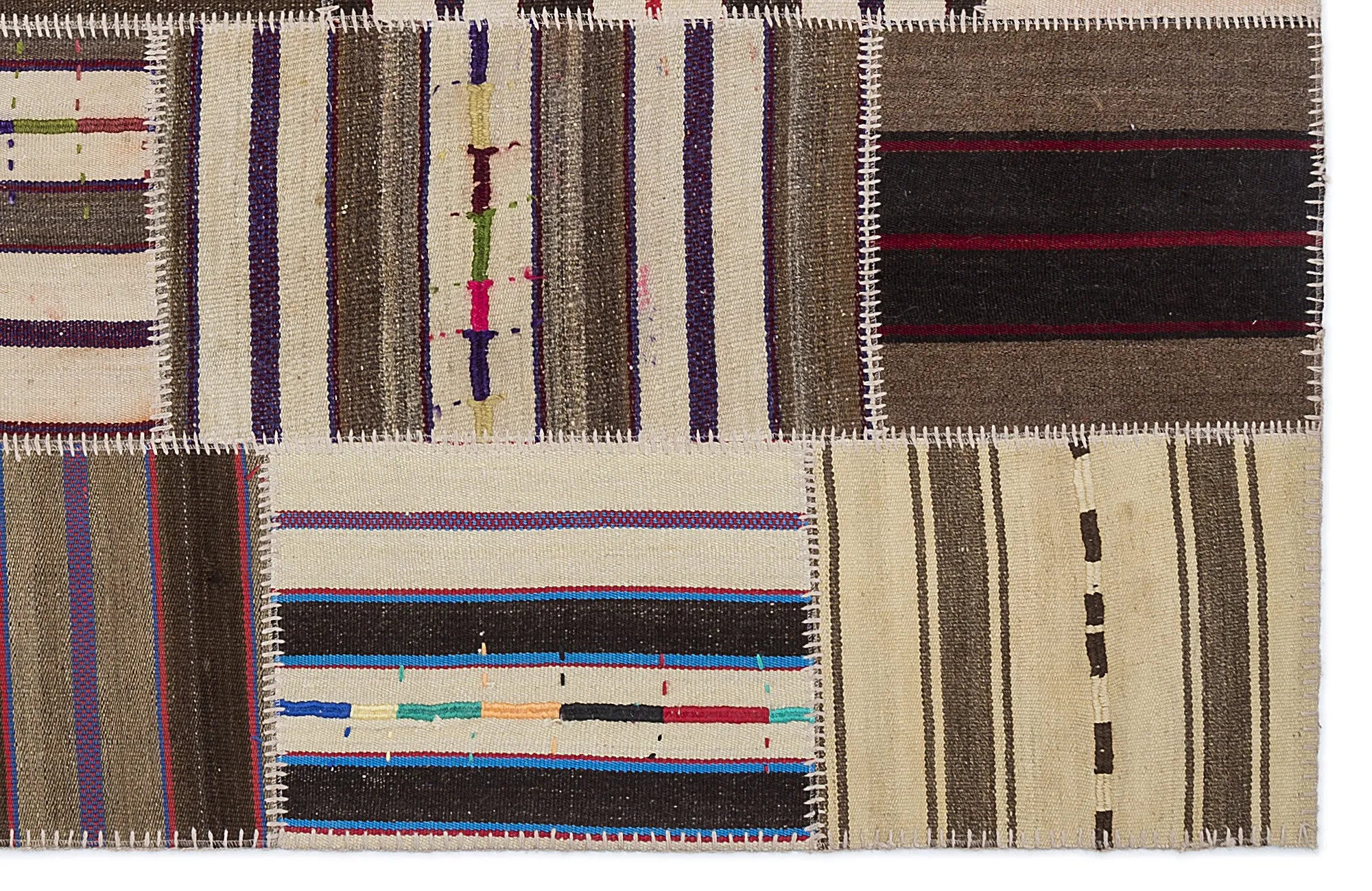 Striped Over Dyed Kilim Patchwork Unique Rug 5'3'' x 7'7'' ft 160 x 230 cm