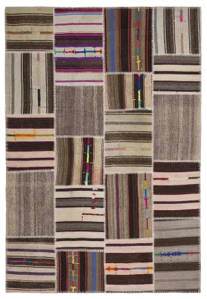Striped Over Dyed Kilim Patchwork Unique Rug 5'3'' x 7'7'' ft 160 x 230 cm